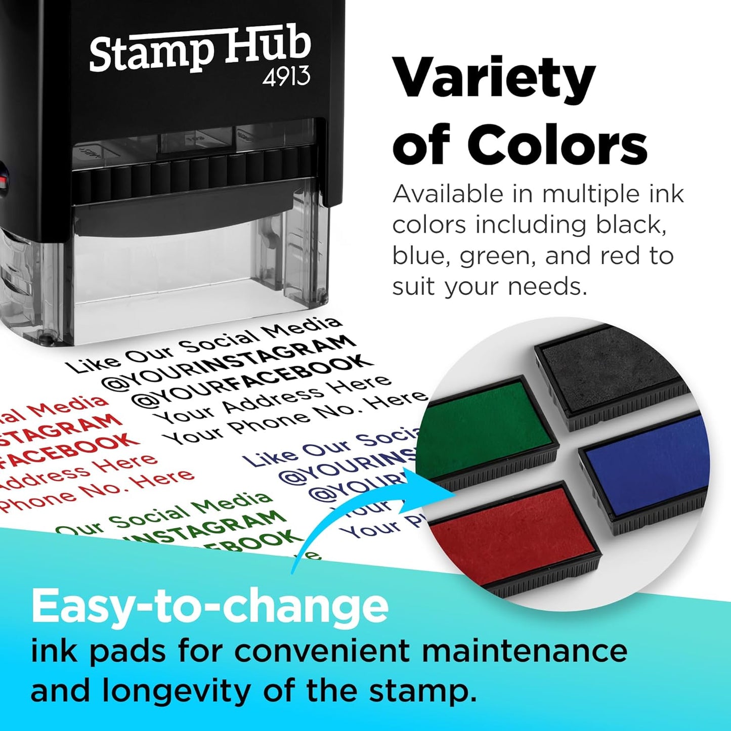 Self Inking Personalized Stamp - Up to 5 Lines, Custom Return Address, Customizable Office Name Rubber- Easy to Change Ink Cartridge, Multiple Ink Color Options - Large