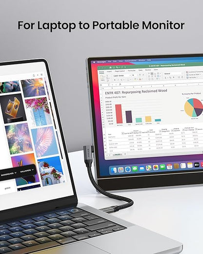 Silkland USB C Monitor Cable Right Angle 6.6FT, 8K@30Hz 5K/4K@60Hz Display, 20Gbps Data Transfer, 90 Degree USB C 3.2 Gen 2x2 Video Cable, 240W Charging for iPhone 17, MacBook,Portable Monitor,Carplay