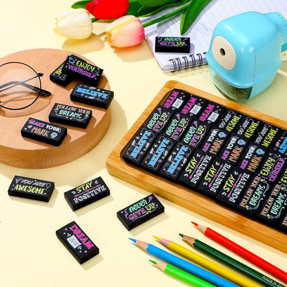 100 Pcs Inspirational Pencil Erasers Bulk for Kids Fun Motivational Eraser School Supplies Back to School Office Supplies for Classroom Office Teacher Artists (Colorful Chalkboard)