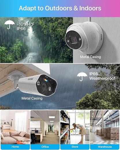 ZOSI 32CH 4K PoE Security Camera System,8pcs 8MP Indoor Outdoor IP Cameras,Person Vehicle Detection,2 Way Audio,Color Night Vision,Siren Alarm,16 Port 32 Channel NVR with 4TB HDD for 24/7 Recording