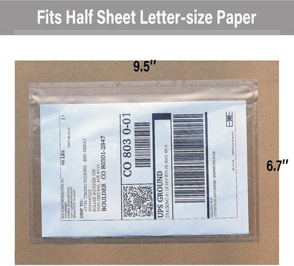 BEUYI Clear 9.5'' x 6.7'' Adhesive Shipping Label Pouches/Sleeves, Plastic Packing Slip Envelope Protector Holder, Easily Fits Half of Letter-Size Paper (60 Pack)