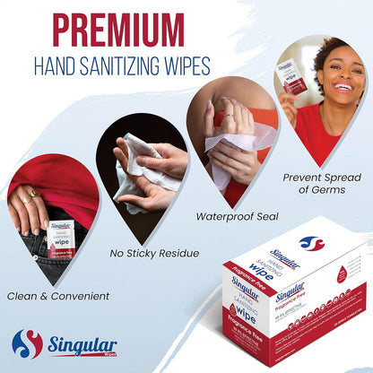 Hand Sanitizing Wipes Travel Size by Singular Wipes –30ct Individually Wrapped | Fragrance-Free, Moisturizing, 70% Isopropyl Alcohol Wipes | Travel, Home, Office, Daily Use | Made in USA