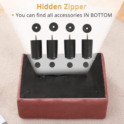 LUE BONA Small Foot Stool Ottoman, Velvet Tufted Footrest with Plastic Legs, 9''H, Rectangle Foot Stools for Adult with Non-Slip Pads, Footstool for Living Room,Couch, Pink