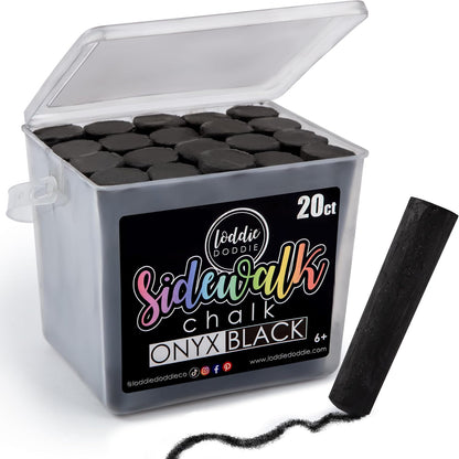 Loddie Doddie Black Sidewalk Chalk Bucket - 20 Count Jumbo Sticks Non-Toxic - Sidewalk Chalk For Kids & Outdoor Activities
