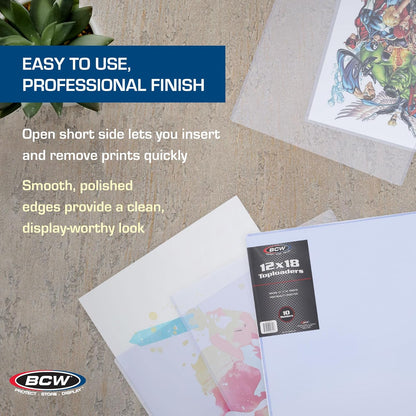 BCW 12x18 Topload Holder - 10ct | Rigid Plastic Protection for 12x18 Lithographs, Posters, Prints | Durable Clear Sleeves for Photos, Artwork, Documents | Safe Storage and Display
