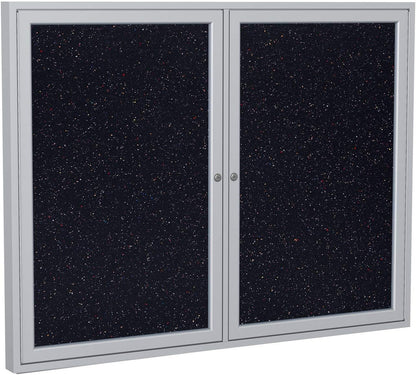Ghent 36" x 48" 2-Door indoor Enclosed Recycled Rubber Bulletin Board, Shatter Resistant, with Lock, Satin Aluminum Frame, Confetti (PA234TR-CF) ,Made in the USA