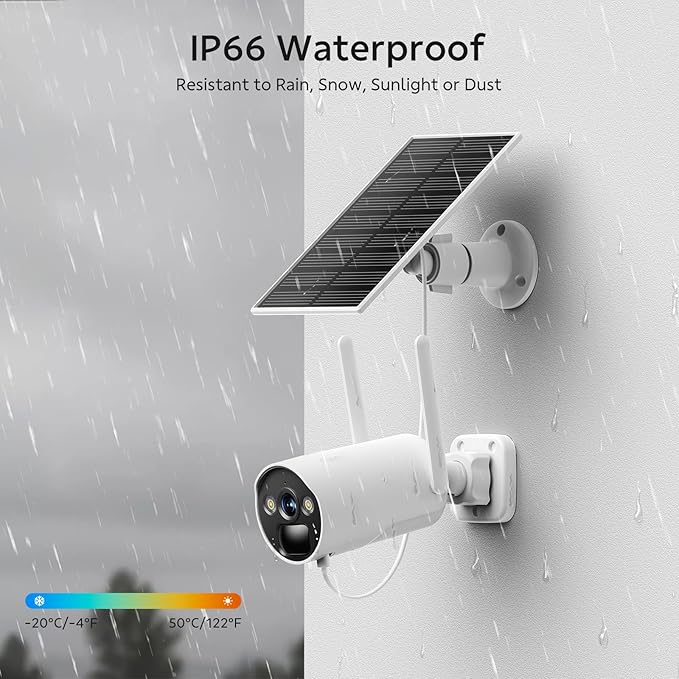 CAMCAMP 4MP Wireless Solar Powered security cameras outdoor, 2.5K 5G WiFi Battery Camera w/Solar Panel Base, Spotlight Color Night Vision, Smart Person Detection, SD/Cloud Storage, No Hub Needed, Home