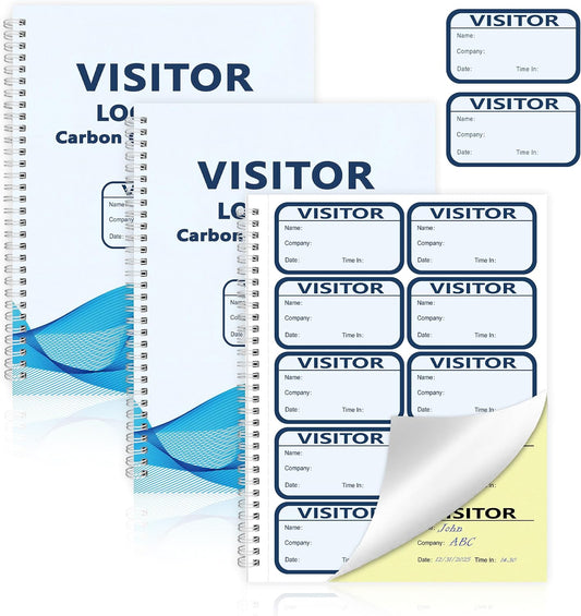 3 Pack of 450 Visitor Badges Registry Log with Carbon Copy Visitor Stickers Letter Size Visitor Log Book Extras Protecting Privacy Pages Spiral-Bound Self Visitor Badges Guest Register Book(3)