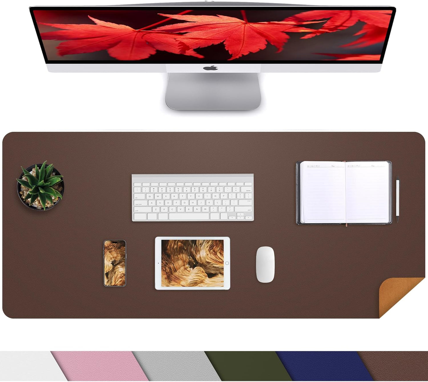 Desk Mat,35.4" x 17" Leather Desk mat,Desk matt for Desktop,Large Mouse Pad,Office Desk mat,Waterproof Desk Blotter pad for Office&Home(Coffee)
