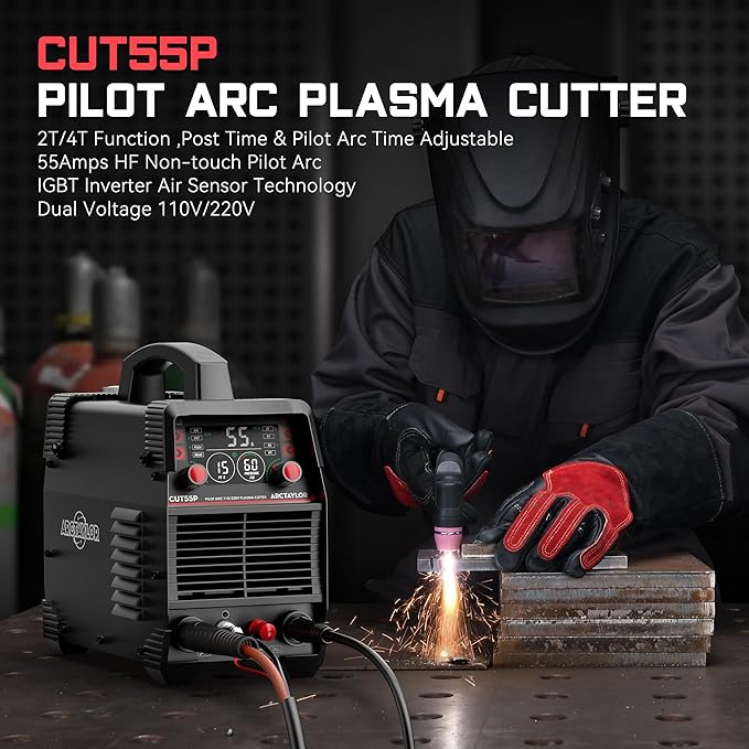 55Amps Plasma Cutter, CUT55P Non-Touch Pilot Arc Plasma Cutter Machine,110/220V Dual Voltage IGBT Inverter, Air Sensor Technology, Large Digital Display Plasma Cutting Equipment