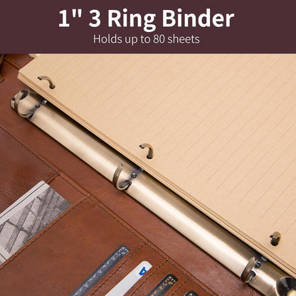 Personalized Genuine Leather 3 Ring Binder Portfolio, Custom Engraved 8.5 x 14 Legal Size Pad Padfolio, Hidden Handle, 15” Laptop Organizer, Zip Professional Business Folio, Brown, Oil Tanned