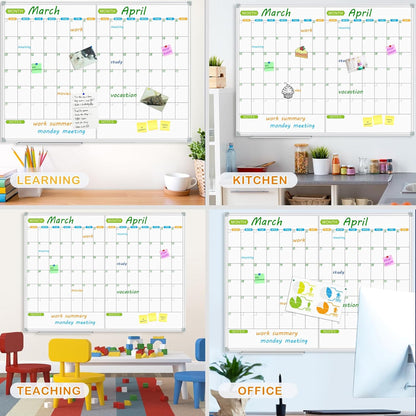 JILoffice Magnetic Dry Erase Calendar Whiteboard, 2 Month White Board Planner 48 X 36 Inch, Silver Aluminum Frame Wall Mounted Board for Office Home and School