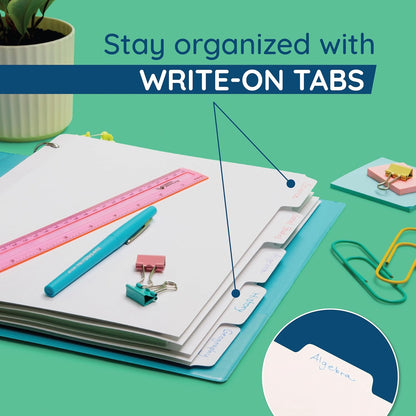 Blue Summit 3 Ring Binder Dividers with Tabs, Reinforced Edge, 1/5 Cut, Letter Size, 5 Tab Dividers for 3 Ring Binder Bulk, White, 20 Sets, 100 Pack