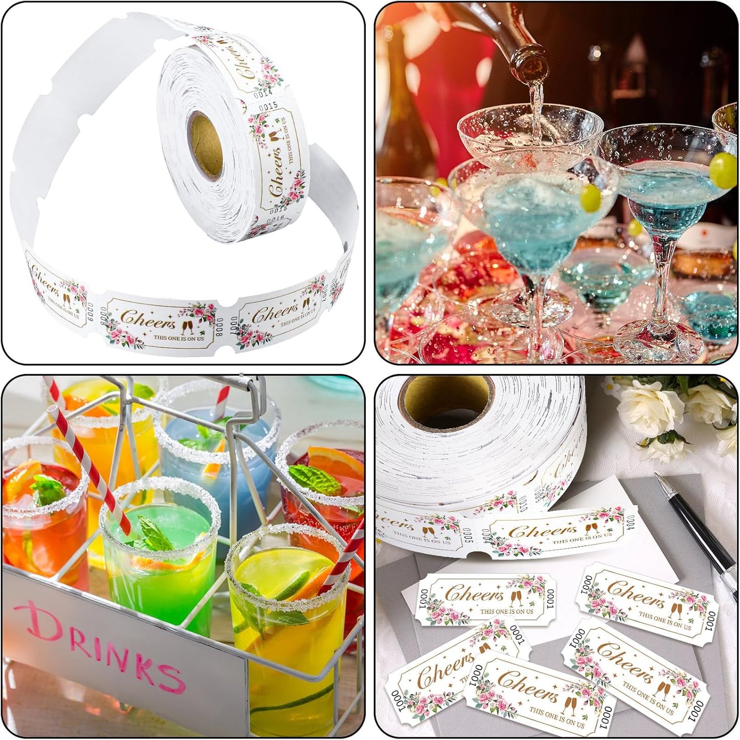 TaoBary 2 Rolls 1000 Pcs Free Drink Ticket Roll Raffle Party Tickets for Events Wedding and Parties(Flower)