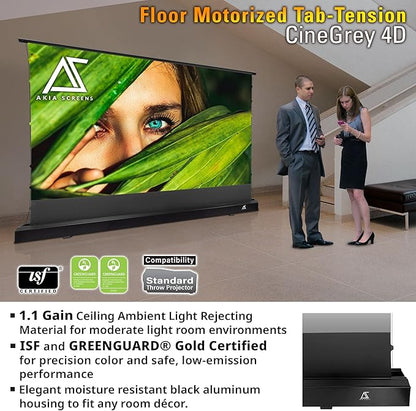 Akia Screens 101 inch Floor Rising Projector Screen Motorized with Remote, ALR Projector Screen Ambient Light Rejecting Movie Screen for Standard Throw Projection Indoor, CineGrey 4D AK-FMT101UH2-C4D