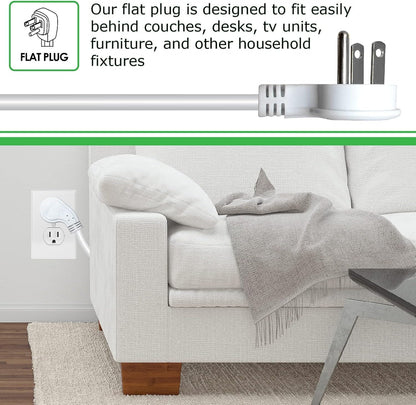 Digital Energy 8 Outlet Surge Protector - 15 AMP, 1875 W, 125 V, 350 J Surge Protection, ETL Listed - Flat Plug (White, 3 FT (Pack of 2))