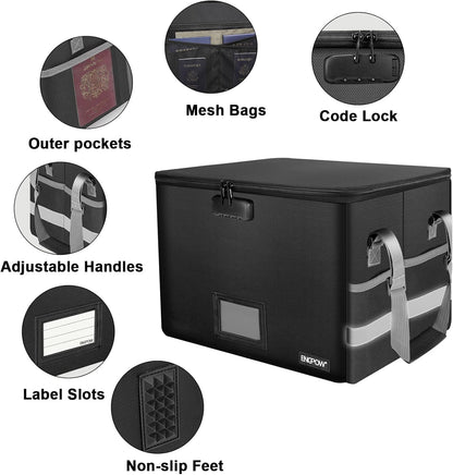 ENGPOW File Box with Lock, Fireproof Document Box with Pockets, Collapsible File Organizer Filing Storage Cabinet with Handle, Portable Home Office Safe for Hanging Letter/Legal Folders,Black,2 Pack