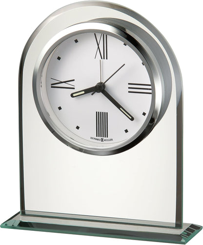 Howard Miller Regent Table Clock – Modern Tabletop Alarm Clock with Beveled Glass Arch, Quartz Movement, White Dial & Black Accents – Decorative Desk Clock for Bedroom, Living Room & Office