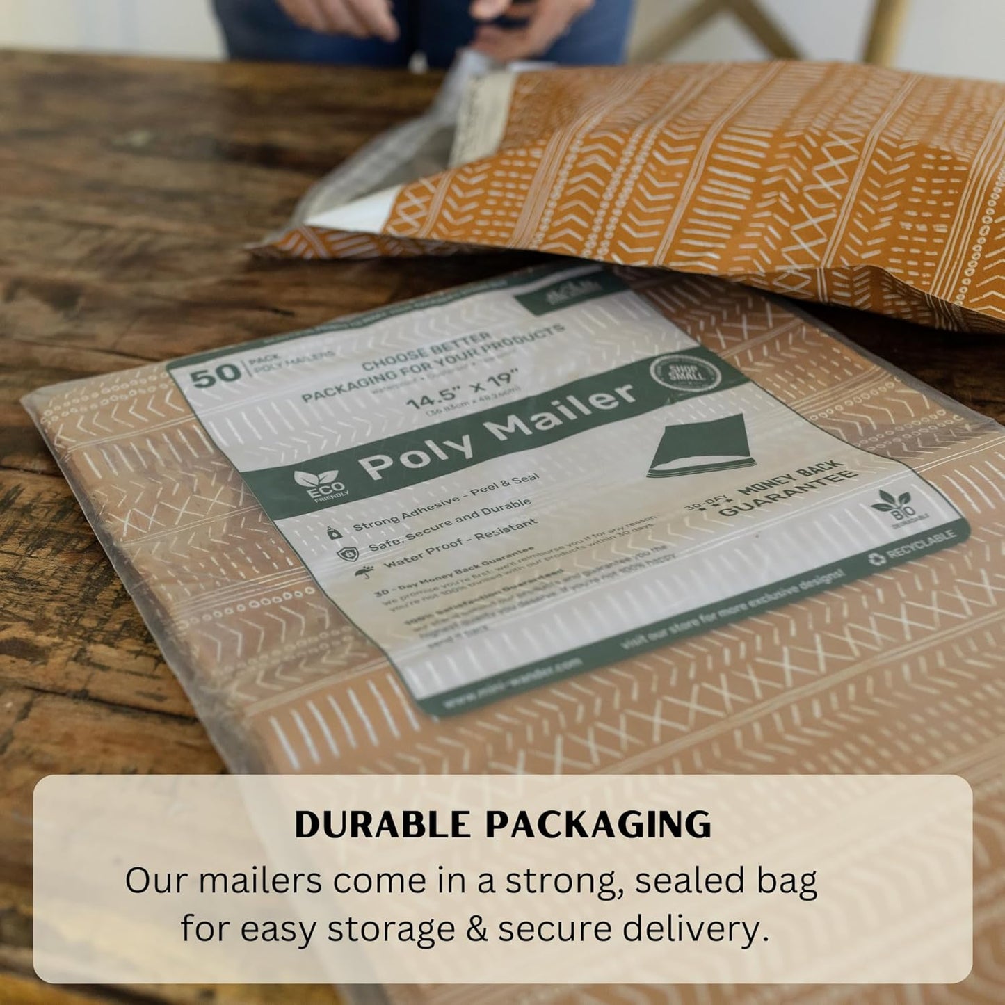 Poly Mailers 14.5x19 Inch 50 Pack Extra-Large Shipping Bags | Strong Thick Mailing Envelopes | Self-Adhesive | Waterproof & Tear Resistant | Small Business Packaging for Clothing - Boho Brown