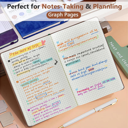 Graph Paper Notebook, 160 Pages Grid Journal for women & men, A5 Hardcover Leather Graphing Notebook for School, Work, Travel, Note Taking 5.9”x8.5” (Brown)