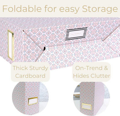 BLU MONACO Foldable Magazine File Holder Set of 4 with Moroccan Tile Design – Decorative Cardboard Magazine Organizer for Home, Office & Dorm Room – Stylish Magazine Storage Solution