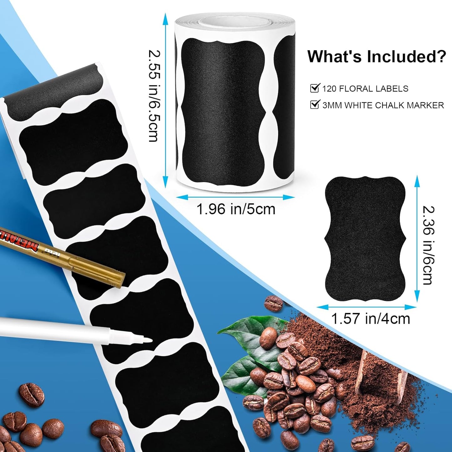 Premium Chalkboard Labels Set - 120 Removable Stickers with 2 Bonus Chalk Markers | Waterproof & Reusable | Ideal for Food Containers, Mason Jars, Pantry, Bottles