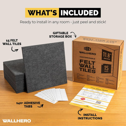 Cork Boards for Office, Dart Board Wall Protector, 59"x36" | 15 Pack | Black Bulletin Board, Cork Board, Cork Board Squares, Homasote Board, Bulletin Board Tiles (Gray Black)