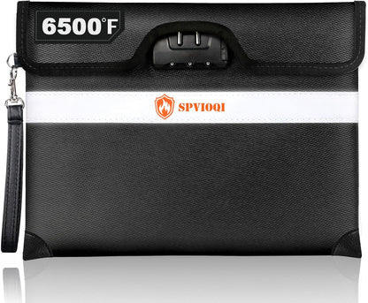 6500°F Upgraded Fireproof Document Bag with Lock, Fire proof Money Bag for Cash w. Zipper/Reflective Strip, 10 Layers of Heat Insulated Materials, Water Resistant Fireproof Bag for Documents, Fire Bag