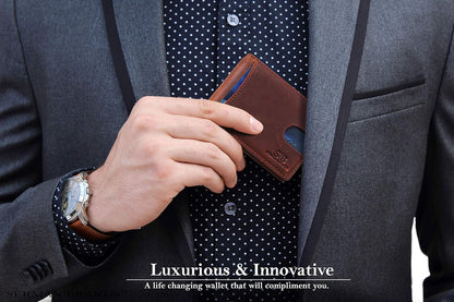SERMAN BRANDS RFID Blocking Slim Bifold Genuine Leather Minimalist Front Pocket Wallets for Men with Money Clip Thin Mens