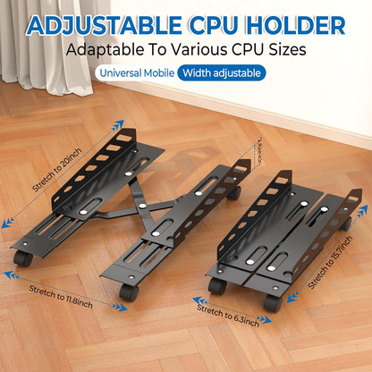 AGPTEK CPU Stand, Computer Tower Stand Adjustable Length(15.7"-20")and Adjustable Width (6.3"-11.8") with 2 Locking Wheels and 2 Caster Wheels, UPC Steel Rolling Stand Computer Stand for Desktop Tower