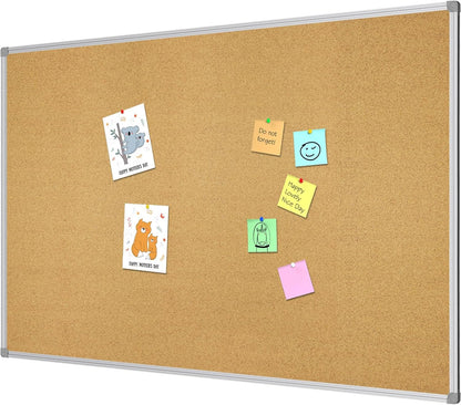 Lockways Large 60" x 36" Large Cork Board Bulletin Board, Framed CorkBoard, Wall-Mounted Notice Message Pin Board, Silver Aluminium Framed