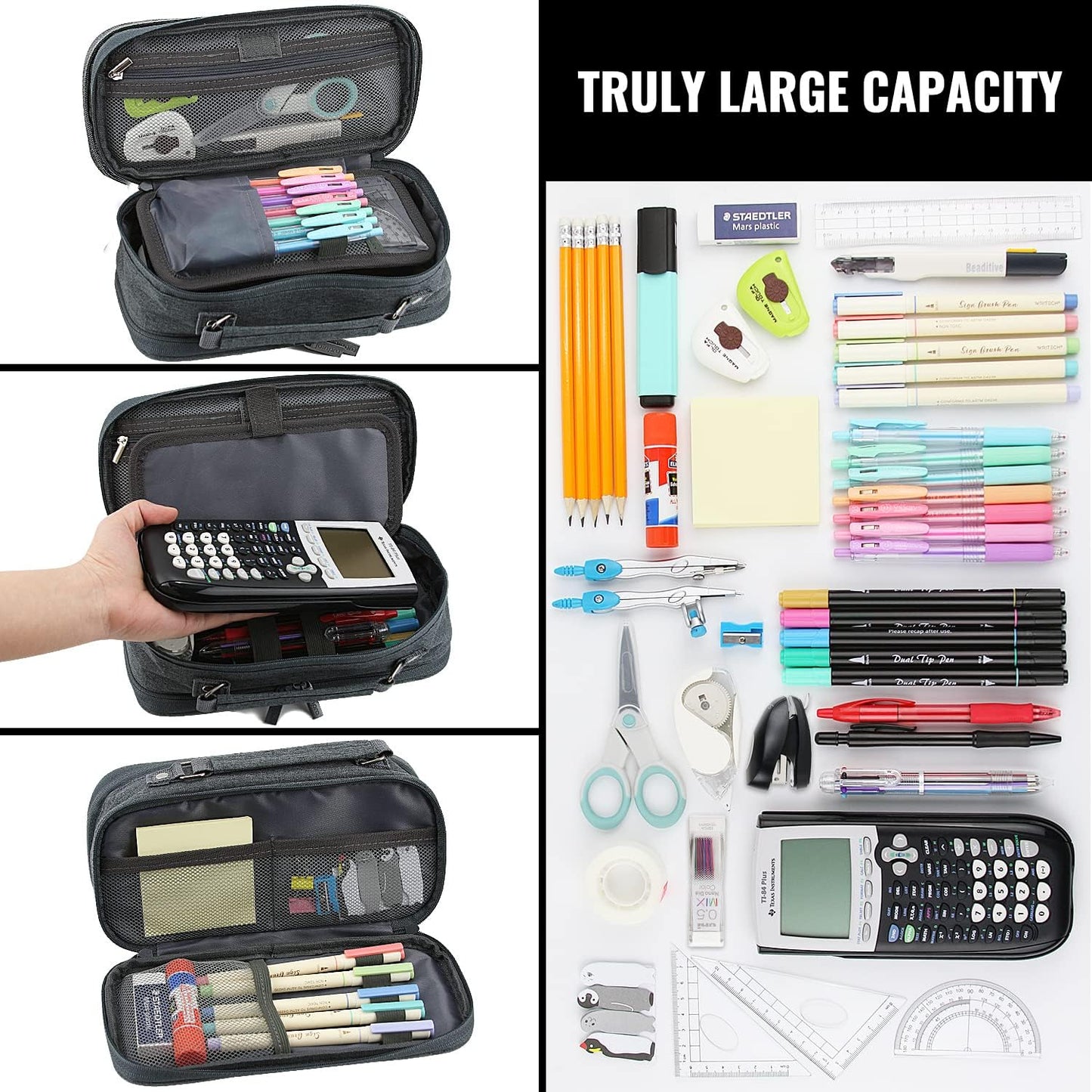 Pencil Case, Large Capacity Pencil Case Organizer; Double Zipper Storage Bag; Big Pencil Pouch for College School Office Teen Girl Boy Men Women Adult