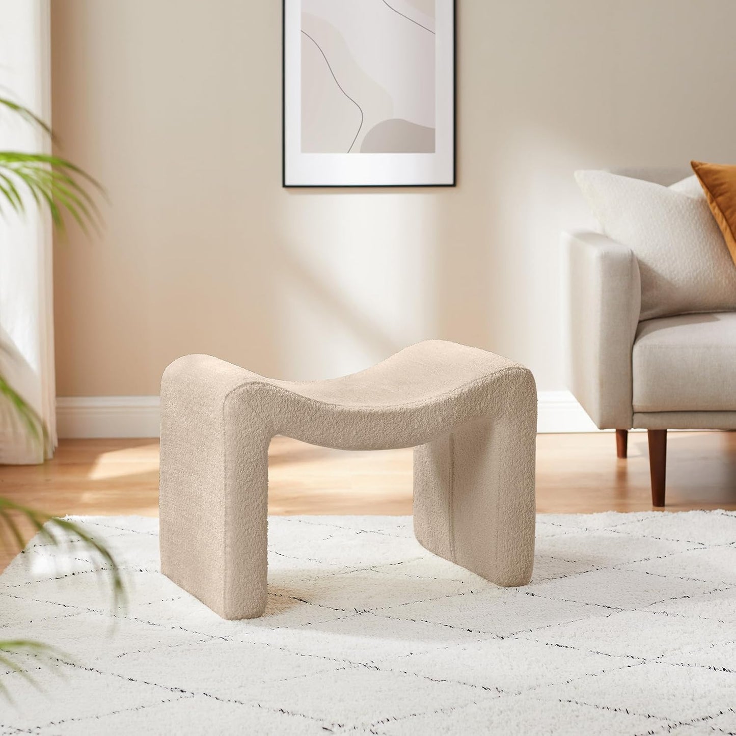 Large Footstool Ottoman, Multi-Functional Modern Foot Stool, Sofa Footrest Extra Seating for Living Room, Entryway, Hallways and Bedrooms, Large, Camel