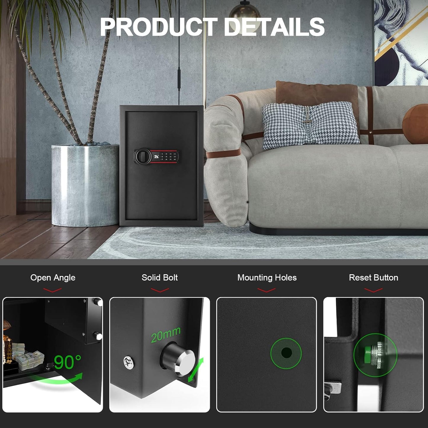 TIGERKING Digital Keypad Safe Box,1.8 Cubic Feet Medium Safe with Removable Shelf, Combination Lock Safes for Home, Office, Cash, Jewelry, Documents