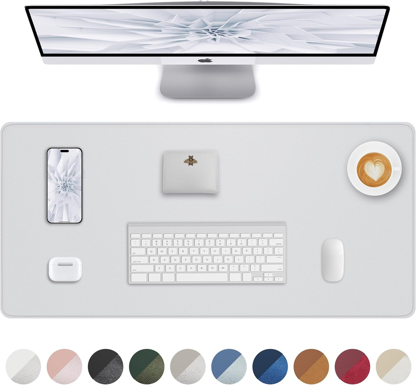 PU Leather Desk Mat Protector - 36"x17" Large Non-Slip Office Desk Pad, Waterproof Keyboard & Mouse Pad, Premium Workstation Cover for Home & Office (Ivory White)