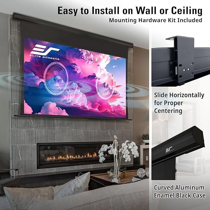 Elite Screens Saker Tab-Tension AcousticPro UHD Series, 120" Diagonal 16:9, 4K/8K Ultra HD Electric Sound Transparent Perforated Weave Drop Down Front Projector Screen, SKT120UH2-E20-AUHD
