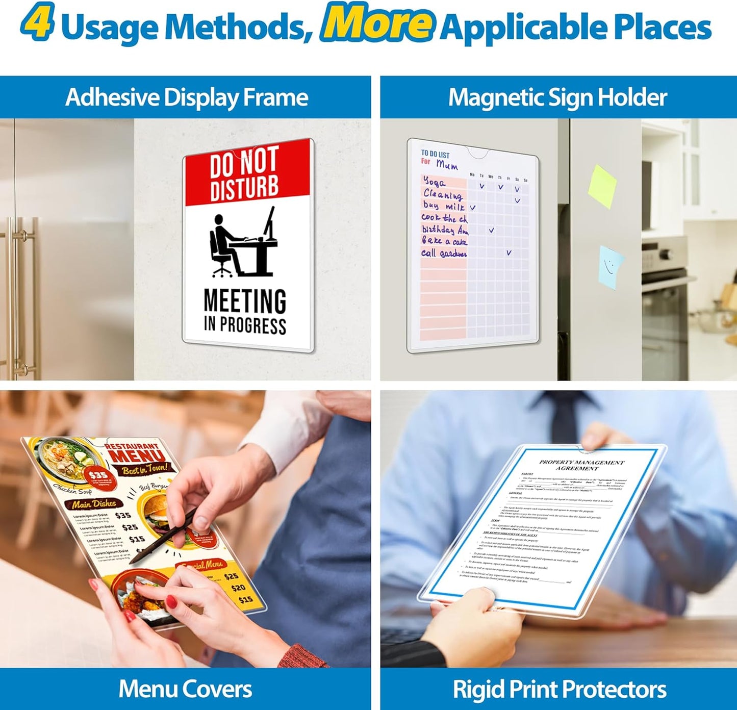 Magnetic Sign Holder 8.5 x 11 Wall Sign Holder 5Pack, Rigid Plastic Door Sign Holder Magnetic Frame with Magnetic Tapes and Adhesive Tapes, Adhesive Display Frame for Fridge Window Wall Display