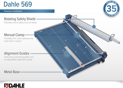 Dahle 569 Premium Guillotine Trimmer, 27" Cut Length, 35 Sheet Capacity, Self-Sharpening Blade, Manual Clamp, w/Safety Guard