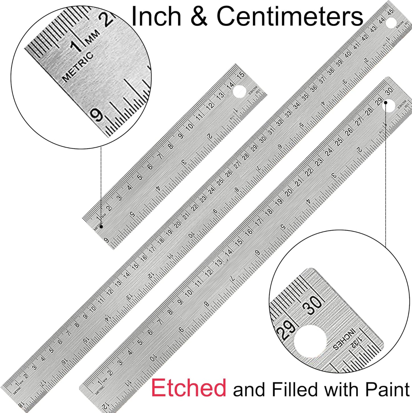 Metal Ruler 6 Inch:[2 Pieces 6 Inch] Non-Slip Cork Backing Rulers with Inch and Centimeters Prevent Ink Leakage:for School Office Drawing Engineering