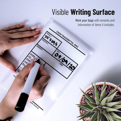 Tamper Proof Bank Deposit Bags - Self-Adhesive Seal, Write-On Surface, 6"x9" Clear Plastic Cash Envelopes | Pack of 100