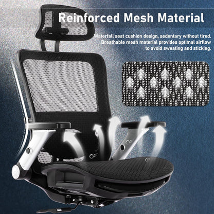 COLAMY Ergonomic Mesh Office Chair with Footrest, High Back Computer Executive Desk Chair with Headrest and 4D Flip-up Armrests, Adjustable Tilt Lock and Lumbar Support-Black