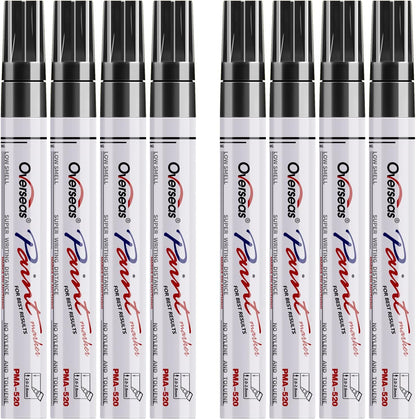 Paint Pens Paint Markers - Black Permanent Markers 8 Pack, Oil Based Waterproof Quick Dry Medium Tip Marker Pen for Metal, Wood, Fabric, Plastic, Rock, Stone, Mugs, Canvas, Glass, Art Craft