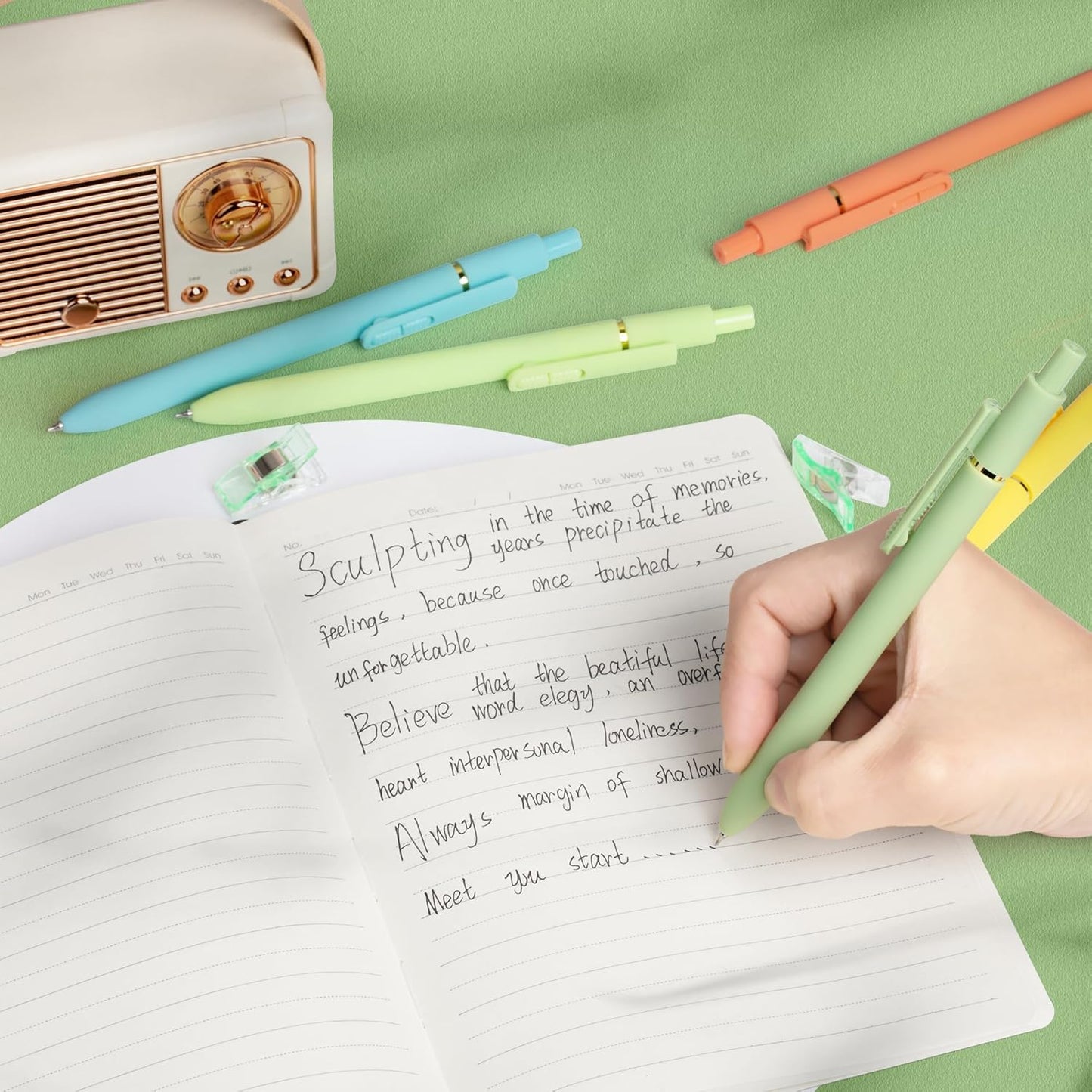 8Pcs Gel Pens with Black Ink, Fine Point Smooth Writing Pens, Quick-dry Gel Retractable Pens for Journaling Note Taking, Cute Office School Supplies for Adults Kids (0.7mm, Light)