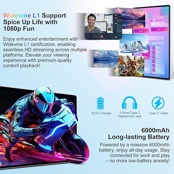 2025 Latest Tablet 10 inch Android 15 Tablets with Keyboard, 30GB RAM 64GB ROM 2.0GHz Octa-Core, Dual Camera, 1TB Expand, Widevine L1, 5G WiFi, BT 5.0, 2 in 1 Tableta PC (Rose Gold/Pink)