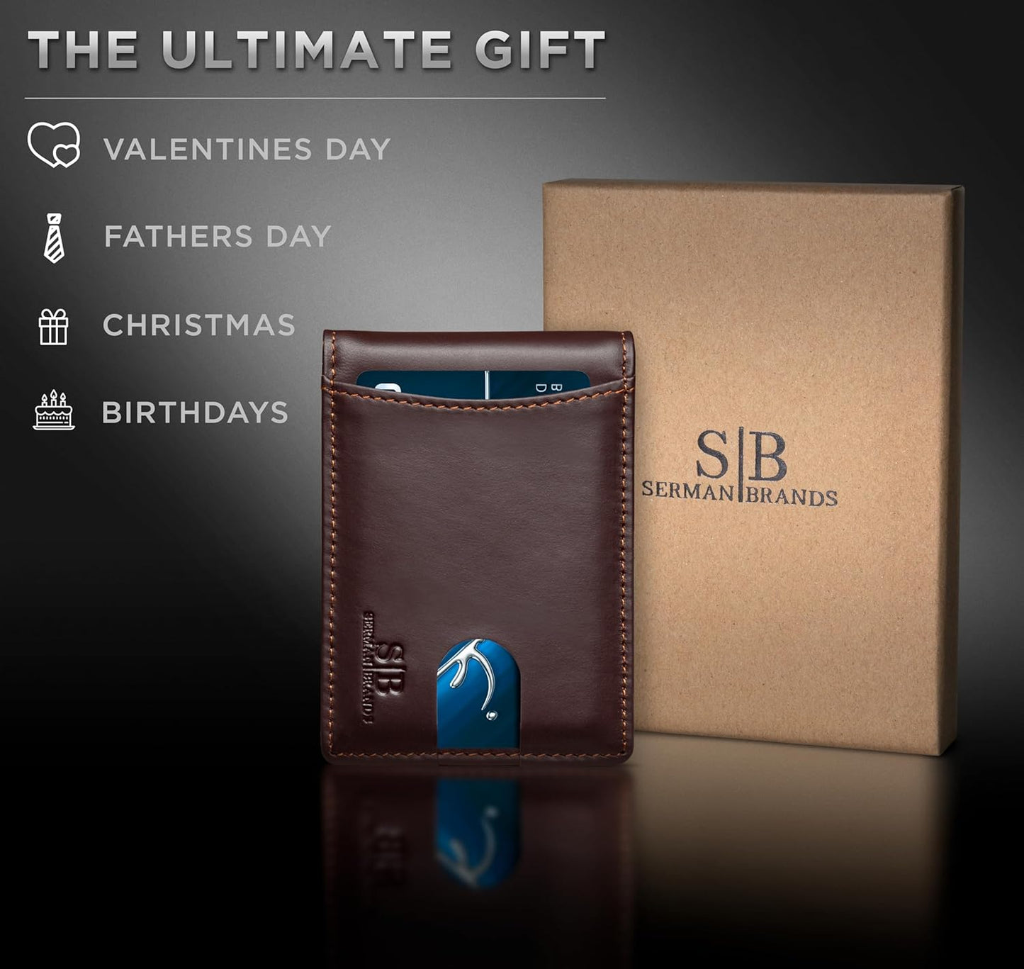 SERMAN BRANDS RFID Blocking Slim Bifold Genuine Leather Minimalist Front Pocket Wallets for Men with Money Clip Thin Gift