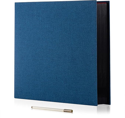 Large Photo Album Self Adhesive 4x6 8x10 10x12 13"x12.6" Scrapbook Album 12.6"x11" Inch 60 Black Sticky Pages Linen Cover Magnetic Photo Album with A Metallic Pen and DIY Stickers(Blue)