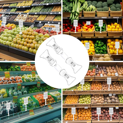 100 Pcs Double Sided Sign Clips - Rotatable Mini Clip Clear Plastic Sign Holder Stand for Label Clothing Business Cards Retail