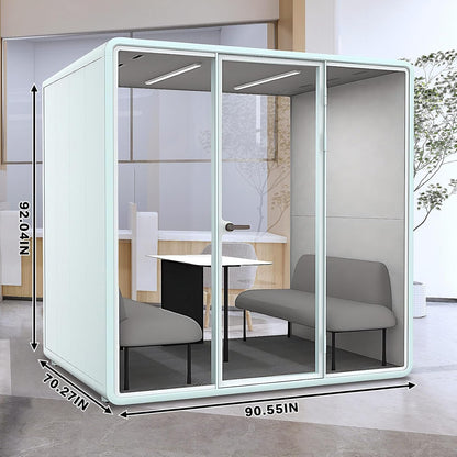Office Sound Booth with Audio Privacy - Portable Soundproof Pod with Stylish Light Blue Frame,Soundproof Room with Light,Ventilation,Socket for Meetings,Report Presentations