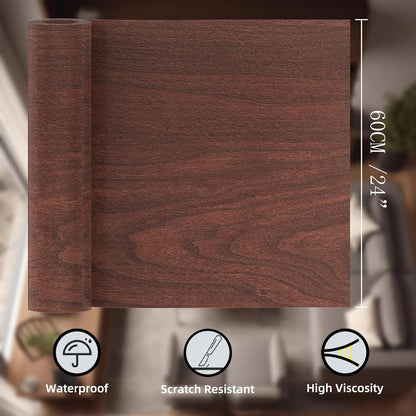 GSCIT Club Cherry Wallpaper, 24 inch X 25ft Self Adhesive Wood Grain Repair Tape Patch for Tables, Chairs, Baseboards, Doors, Windows, Floors, Handicraft DIY.