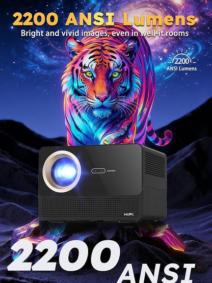 2200 ANSI Smart Projector with 1080P Native Office Video Projector, Indoor Movie Projector with 4K Support, Auto Focus,Home Theater Movie Projector with WiFi 6 & Bluetooth